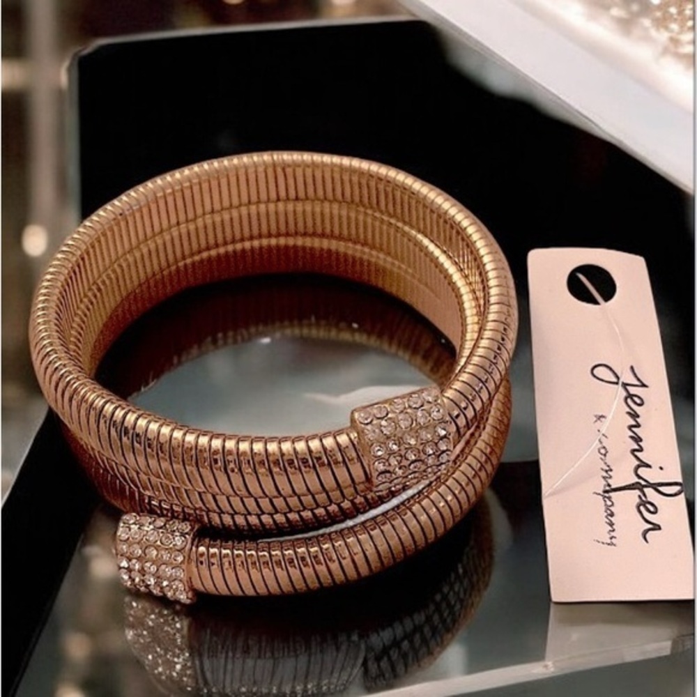 Jennifer & Co gold tone coiled bracelet w/ CZ  end accents
